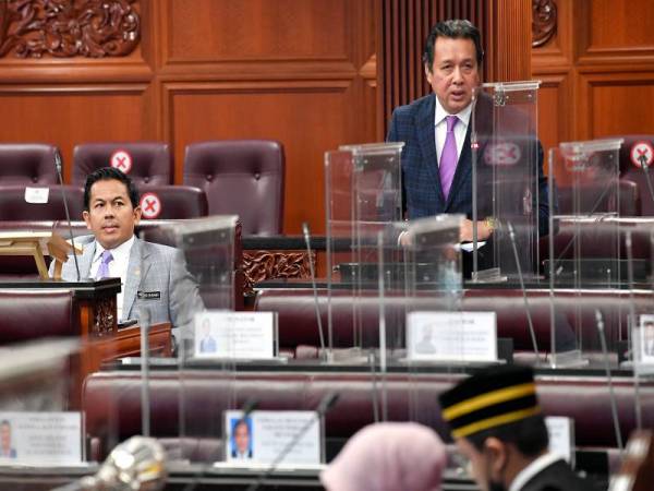 Timbalan Menteri Kewangan I Datuk Abd Rahim Bakri (kanan) ketika membuat penggulungan pada Mesyuarat Ketiga Penggal Ketiga Parlimen Ke 14 Persidangan Dewan Negara di Parlimen Malaysia hari ini. - Foto Bernama