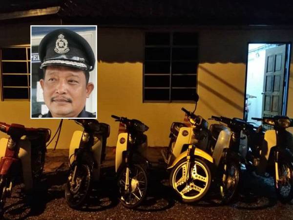 Antara motosikal milik peserta konvoi yang disita. - Foto hsan IPD Hulu Terengganu, gambar kecil: Mohd Adli Mat Daud