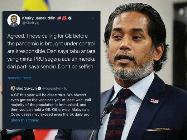 Tangkap layar ciapan Twitter Khairy Jamaluddin Abu Bakar pada Rabu.