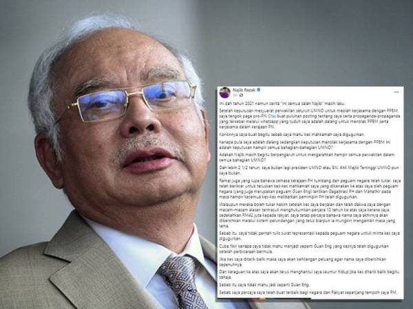 Tangkap layar hantaran di Facebook Najib pada Rabu.