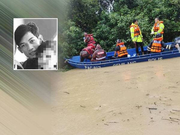 Pasukan mencari dan menyelamat (SAR) berusaha mengangkat mayat Muhammad Fakeh yang tersangkut di pokok dalam sungai di Kampung Pasir Jering, Kuala Krai pada Rabu. Gambar kecil: Muhammad Fakeh