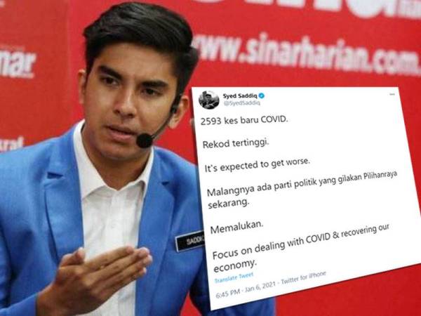 Tangkap layar ciapan di Twitter Syed Saddiq Syed Abdul Rahman.