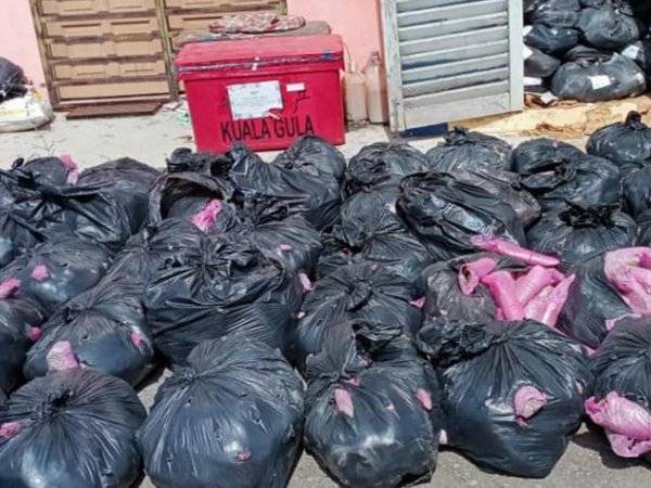 Bungkusan plastik berwarna hitam disyaki berisi daun ketum yang dirampas. - Foto Bernama