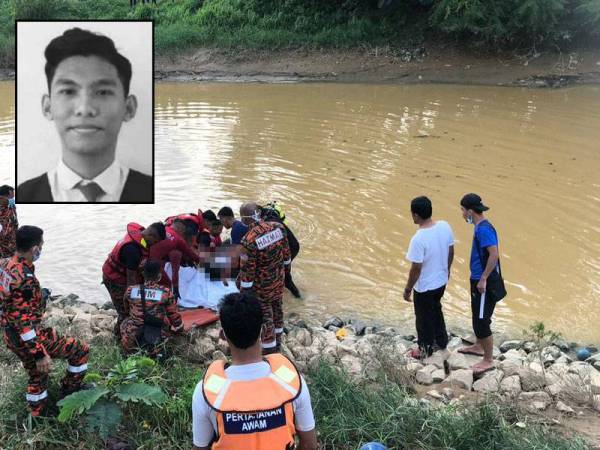 Mayat Wan Mohd Azamudin (gambar kecil) yang ditemui pasukan Balai Bomba dan Penyelamat Kota Bharu termasuk lima anggota Pasukan Penyelamat Di Air (PPDA) pada jam 6.35 petang Selasa.