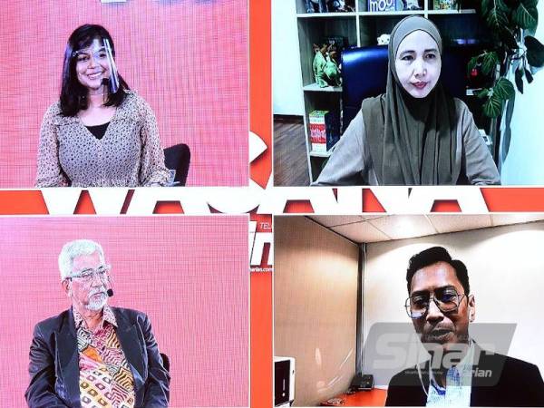 Moderator, Herleena Pahlavy (atas, kiri); panelis, Ketua Pegawai Eksekutif GAINS Education Group, Zaliza Alias (atas, kanan); Presiden Majlis Permuafakatan Persatuan Ibu Bapa dan Guru Nasional, Prof Madya Datuk Dr Mohamad Ali Hasan (bawah, kiri) dan Penyampai Radio & Pengacara TV, Muhammad Azmir Selamat (AG) membincangkan tajuk Setahun Tertinggal Sekolah: Apa Nasib Anak Kita? pada Wacana Sinar Edisi ke 226 yang diadakan di Kumpulan Karangkraf.