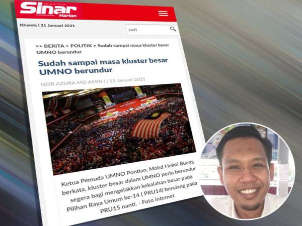 Laporan Sinar Harian pada 15 Januari lalu. Gambar kecil: Mohd Helmi