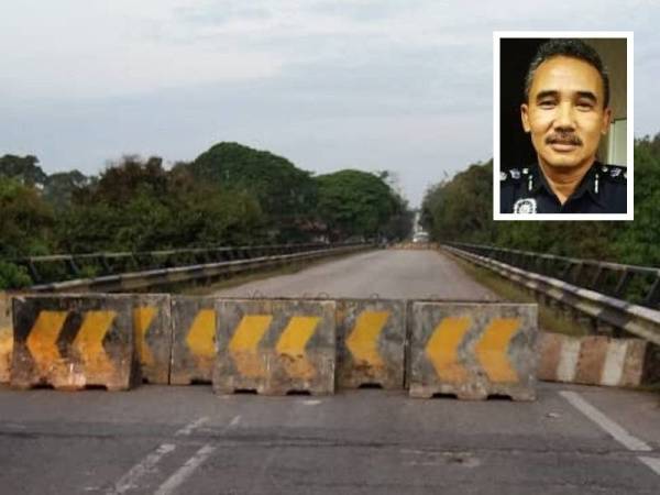 Kawasan Jambatan Kuala Lesong yang diletakkan tembok pengadang ketika Perintah Kawalan Pergerakan (PKP) di Kedah bermula Jumaat. (Gambar kecil: Adzli Abu Shah)