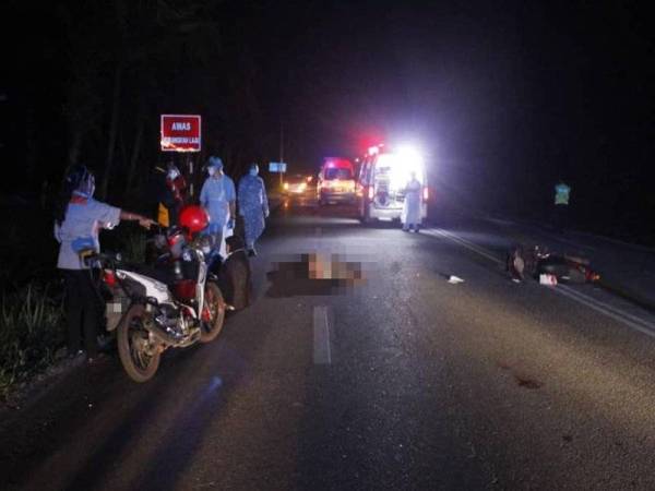 Mangsa terbabas selepas dipercayai terlanggar babi hutan ketika dalam perjalanan pulang ke rumahnya dari tempat kerja pada Ahad. Foto Ihsan PDRM