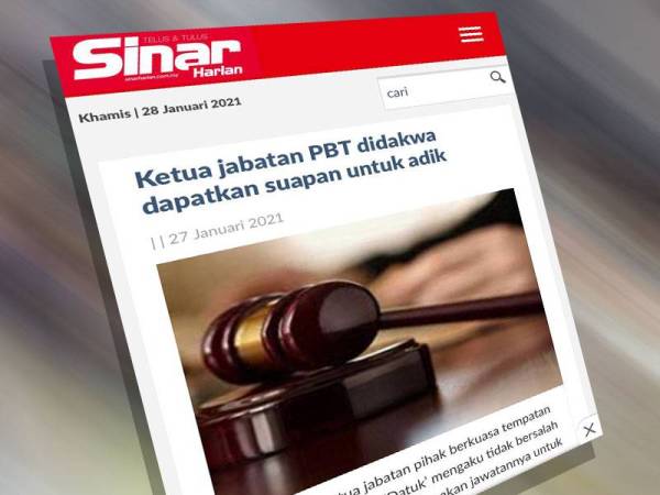 Laporan Sinar Harian pada Rabu.