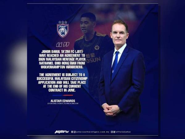 Alistair Edwards memuat naik gambar yang memaklumkan persetujuan menerima Hong Wan sebagai pemain Kelab Bolasepak Johor Darul Ta'zim (JDT).