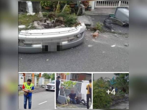 Foto yang tular di media sosial berkenaan kejadian polis menembak tayar kereta dinaiki dua suspek pecah rumah sebelum berjaya memberkas seorang daripadanya di Penggeli Timur, Bandar Tenggara, Kota Tinggi, pada Selasa.