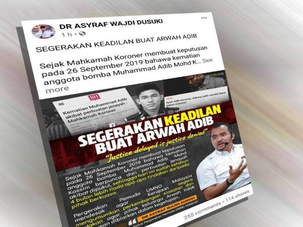 Hantaran Asyraf Wajdi di Facebook beliau pada Khamis.