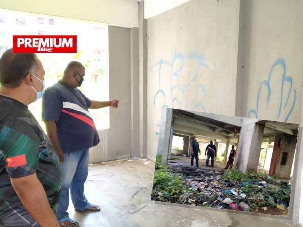 Vandalisme yang dikesan di salah satu blok di PPR Harmoni Paya Nahu 2 Sungai Petani. (Gambar kecil: Salah satu blok yang masih dalam proses pembersihan)