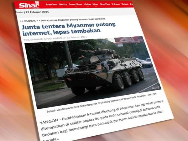 Laporan mengenai perkhidmatan internet dipotong di Myanmar dan sejumlah tentera ditempatkan di sekitar negara itu pada Isnin.