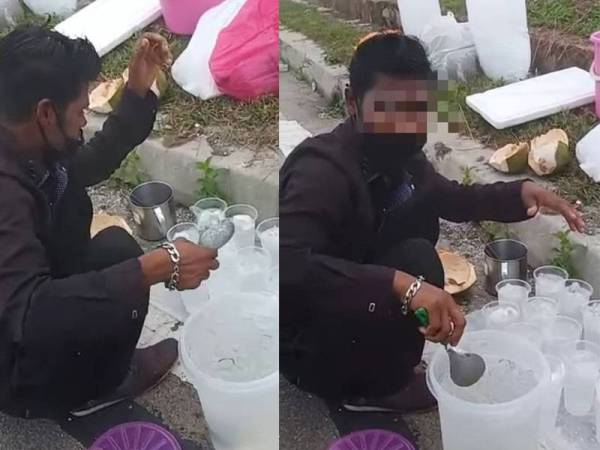 Jual air kelapa RM5 di tepi jalan dengan tahap kebersihan tidak memuaskan tular sejak semalam. Lelaki warga Rohingya sedang mengisi air ke dalam cawan plastik sewaktu rakaman video diambil.