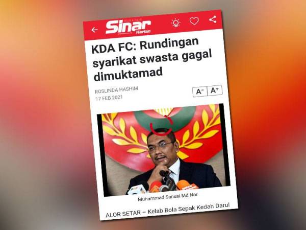 Laporan portal Sinar Harian pada 17 Februari lalu.