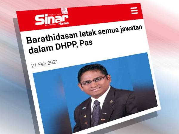 Pada Ahad, Barathidasan meletakkan semua jawatan yang disandang didalam DHPP dan Pas.