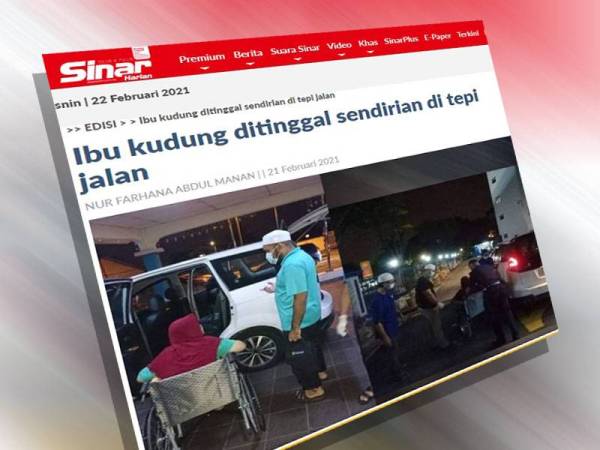 Sinar Harian pada Ahad melaporkan nasib wanita warga emas terbabit yang ditinggalkan sendirian dengan berkerusi roda di tepi jalan.