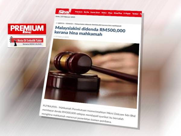 Laporan Sinar Harian pada Jumaat mengenai portal Malaysiakini didenda RM500,000 oleh mahkamah.