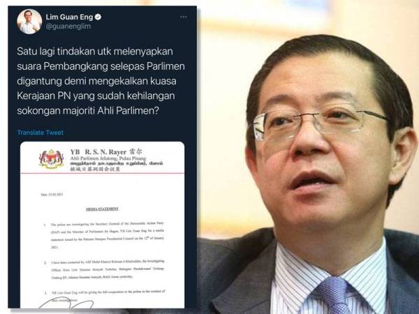 Guan Eng menerusi Twitter dilihat mempersoalkan siasatan dilakukan polis terhadap kenyataan bersama PH sebelum ini berhubung isu darurat.