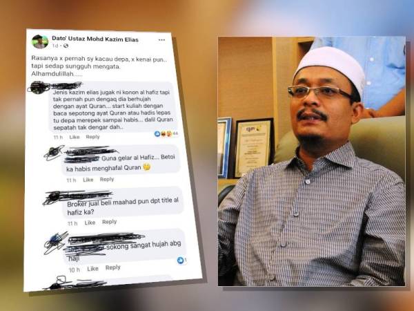 Perkongsian di Facebook Mohd Kazim Ahad lepas mengenai komen berunsur fitnah yang mengaitkannya dirinya sebagai broker jual beli maahad.