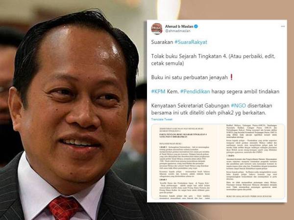 Ahmad Maslan berkata, penerbitan buku tersebut satu perbuatan jenayah dan mesti diharamkan.