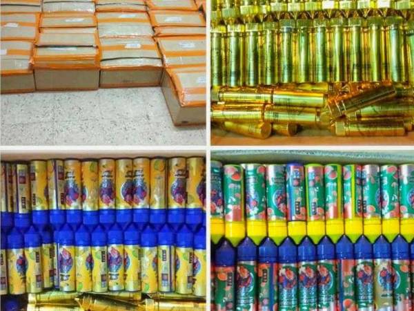 Pelbagai jenis cecair vape yang cuba diseludup secara haram ke negara jiran bernilai RM422,000 dirampas oleh PGA Batalion 8 Pengkalan Chepa di pangkalan haram Kampung Kubang Rambutan, Rantau Panjang.