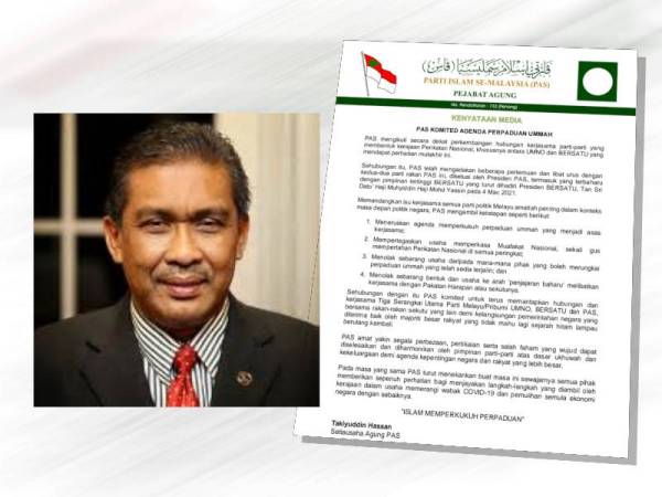 Kenyataan Takiyuddin Pas komited agenda perpaduan ummah.