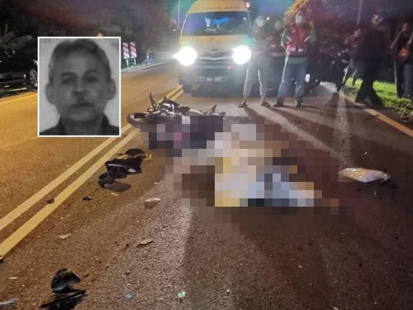 Abdul Bahrin (gambar kecil) maut apabila motosikal ditunggangnya terlanggar seekor lembu yang melintas di Jalan Bukit Bulat, Alor Gajah pada Rabu.