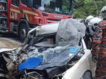 Suami Isteri Nyaris Maut Van Terbakar Langgar Babi