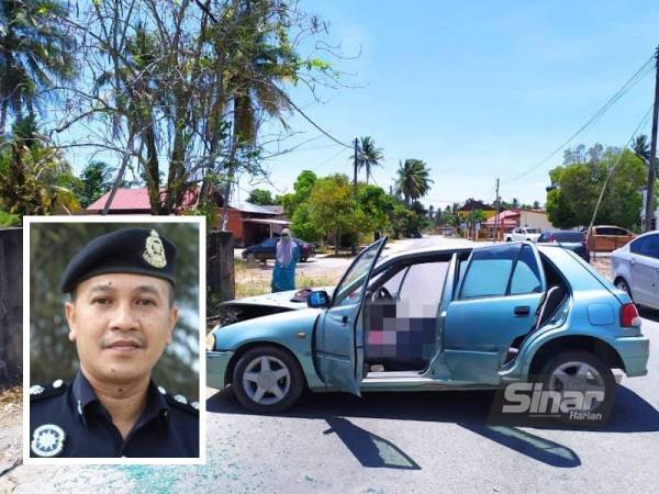 Mangsa, Mohamed Nor Mat, 70, dari Jelawat, Bachok dipercayai terkena serangan jantung sebelum kereta dipandunya terbabas. (Gambar kecil: Mohd Yusrizal Mohd Ghazali)