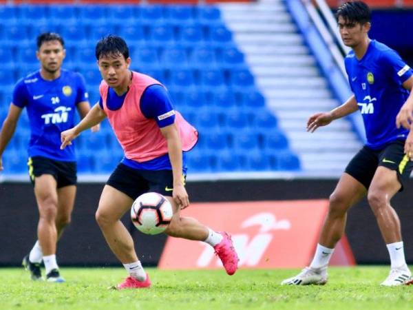 Luqman Hakim giat menjalani latihan pusat skuad Harimau Malaya di Pusat Latihan Johor Darul Ta'zim (JDT) di Johor Bahru pada Rabu.