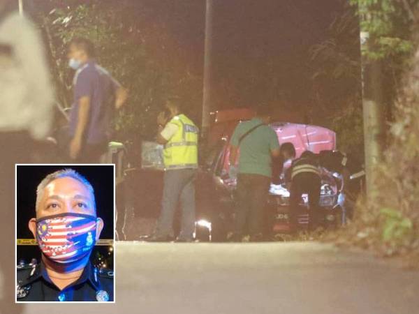 Polis sedang memeriksa kereta mangsa yang ditemui di tepi jalan. Gambar kecil: Mohd Said Ibrahim