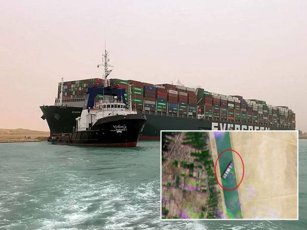 Kapal kargo MV Ever Given telah menghalang laluan di Terusan Suez sejak beberapa hari lalu. - Foto: AFP