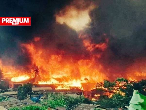 Kebakaran di kem pelarian Rohingya di Cox’s Bazar, Bangladesh pada Isnin lalu menyebabkan 50,000 pelarian hilang tempat tinggal. - AFP