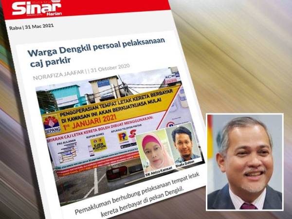 Laporan Sinar Harian mengenai bantahan warga Dengkil berhubung pelaksanaan TLK berbayar di Dengkil. Gambar kecil: Abd Hamid