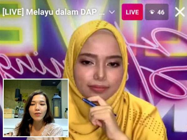 Marina Ibrahim ketika bersiaran di iG Live Sinar siri ke 12 bertajuk 'Melayu dalam DAP hanya alat?' yang dihoskan oleh Nazihah Khan pada Jumaat.