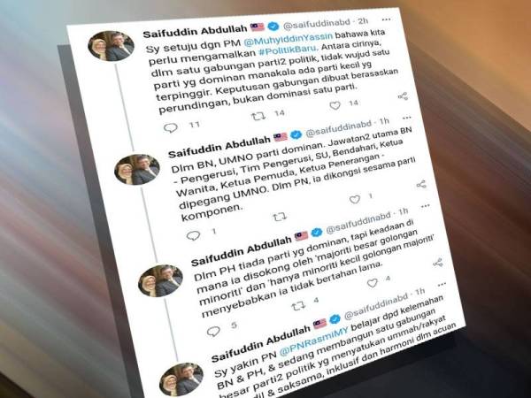 Ciapan Saifuddin mengenai politik baharu di Twitter pada Sabtu.