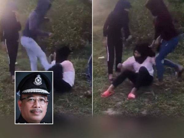 Video tersebut menunjukkan seorang remaja perempuan memukul dan menyepak mangsa sambil disaksikan rakan-rakannya. Gambar kecil: Shafien Mamat