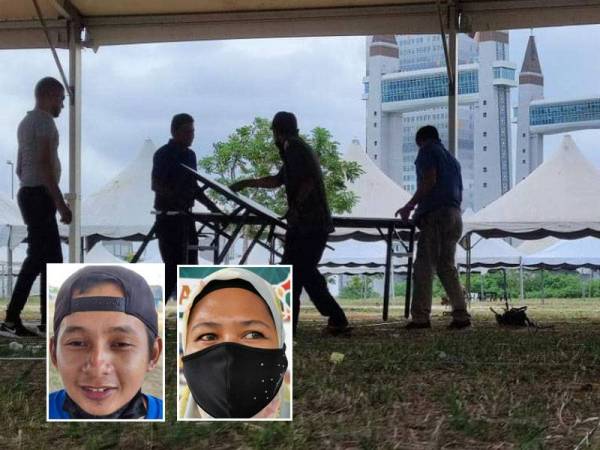 Peniaga memasang peralatan sebagai persiapan pembukaan bazar Ramadan di Dataran Drawbridge pada Selasa. Gambar kecil dari kiri: Mohd Azwan, Norfishah