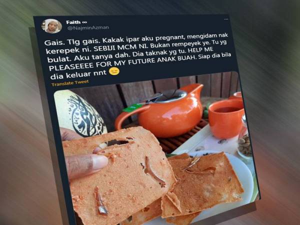 Saidatul Najmin meminta bantuan warganet menerusi laman sosial untuk mencari kerepek manchor kerana kakak iparnya mengidam.