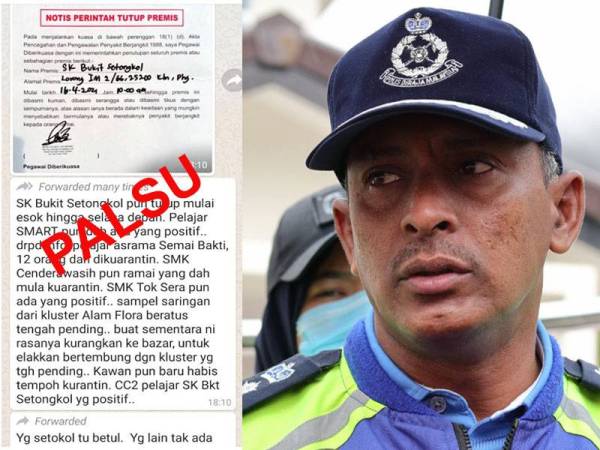 Gambar kiri: Makluman yang tular mengenai penutupan beberapa sekolah akibat jangkitan Covid-19.
Gambar kanan: Mohamad Noor Yusof Ali