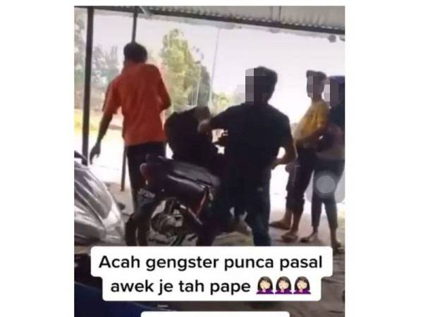 Tangkap layar video memaparkan pergaduhan sekumpulan lelaki di Kampung Gajah.