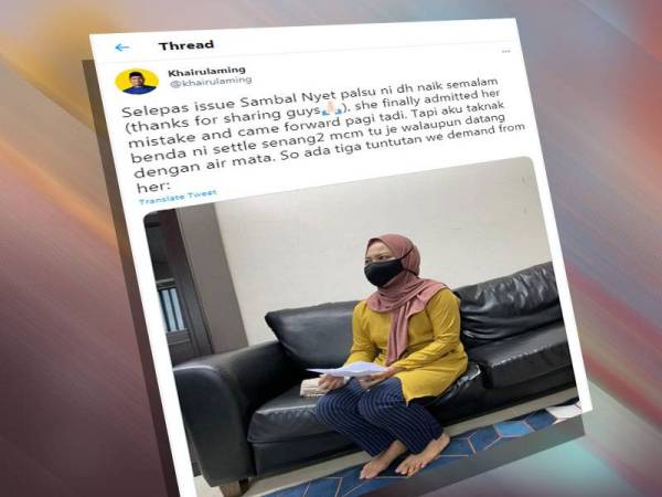 Individu bernama Masturaaliyah tampil memohon maaf berhubung isu ciplak Sambal Nyet Berapi buatan Chef selebriti media sosial, Khairul Amin Kamarulzaman.