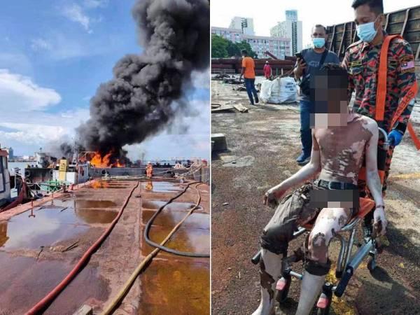 Sebuah kapal yang membawa muatan minyak diesel terbakar di Harbour Trade Centre, Macallum di sini petang Isnin.