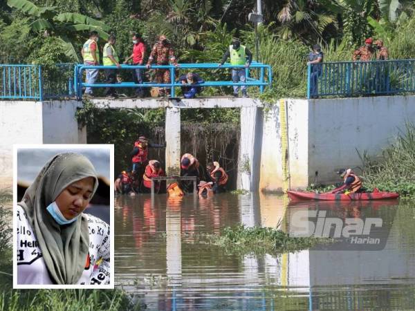 Operasi pencarian kanak-kanak lelaki berusia lapan tahun yang dikuatiri lemas selepas selepas terjatuh ke dalam longkang berhampiran rumahnya di Flat Cempaka di Seremban 2 di sini pada Sabtu giat dilakukan anggota Bomba pada jam 7.40 pagi Ahad. (Gambar kecil: Nor Ain