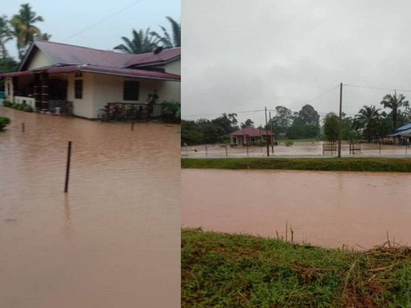 Antara kediaman penduduk yang dinaiki air. Keadaan banjir kilat yang melanda Kampung Bentong.