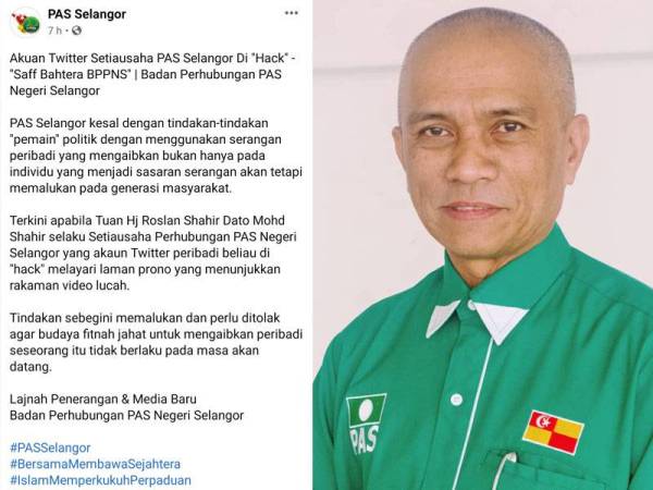 Hantaran Pas Selangor di Facebook pada Sabtu. Gambar kanan: Roslan Shahir