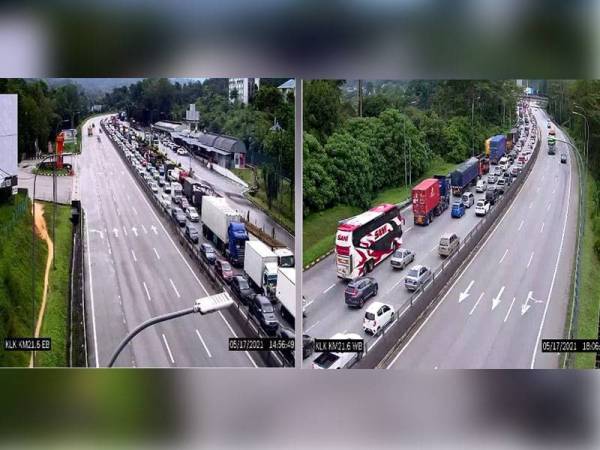 Aliran trafik sesak menuju ke Plaza Tol Gombak adalah disebabkan pemeriksaan SJR yang dilakukan.