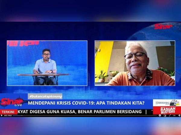 Hussamuddin (kanan) pada program Sinar Live bertajuk 'Mendepani Krisis Covid-19: Apa Tindakan Kita?' yang dihoskan oleh Nurul Riduan Nor Ashaha menerusi Facebook Sinar Harian pada Selasa.